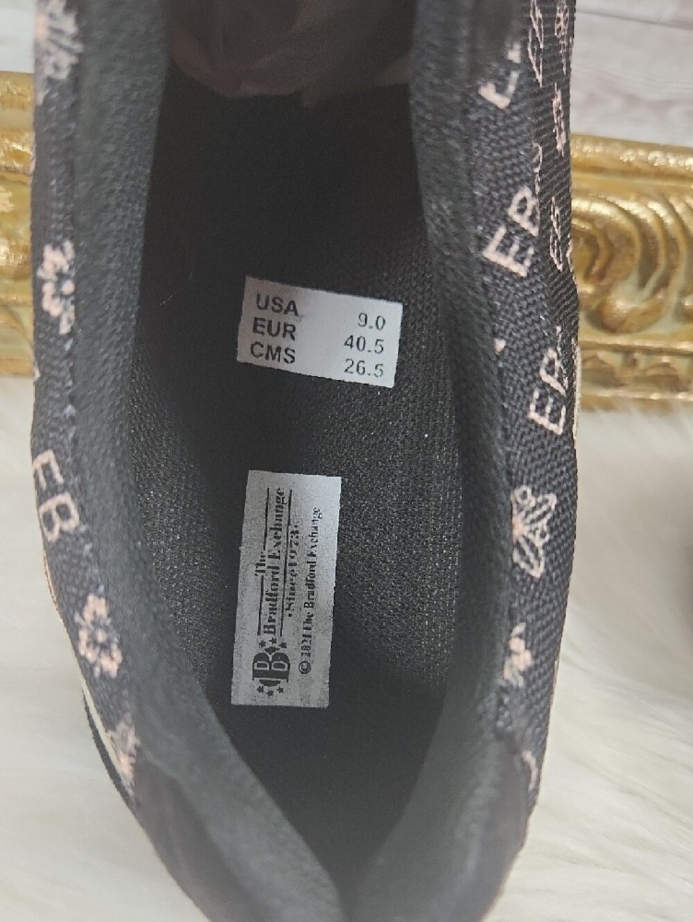 Women's Black & Gold Slip-On Sneakers with Top Zip - Picture 5 of 6